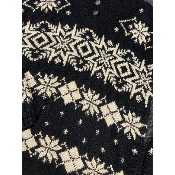 Vintage Ralph Lauren Hand Knit Sweater Womens XL Black Linen Snowflake Fair Isle - Picture 4 of 8